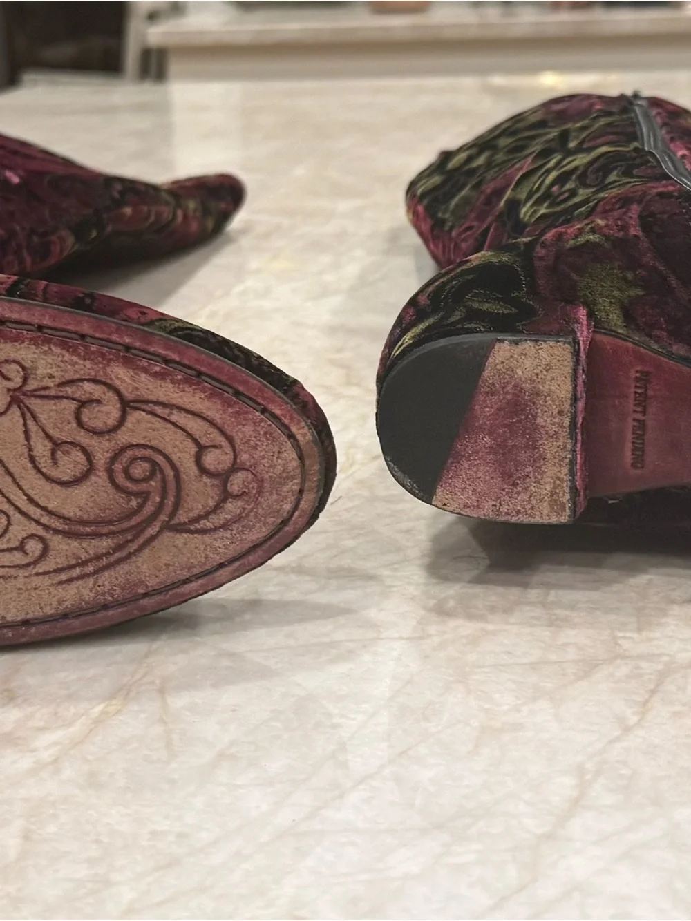 Born Velvet Paisley Over-the-Knee Boots - Pink and Black